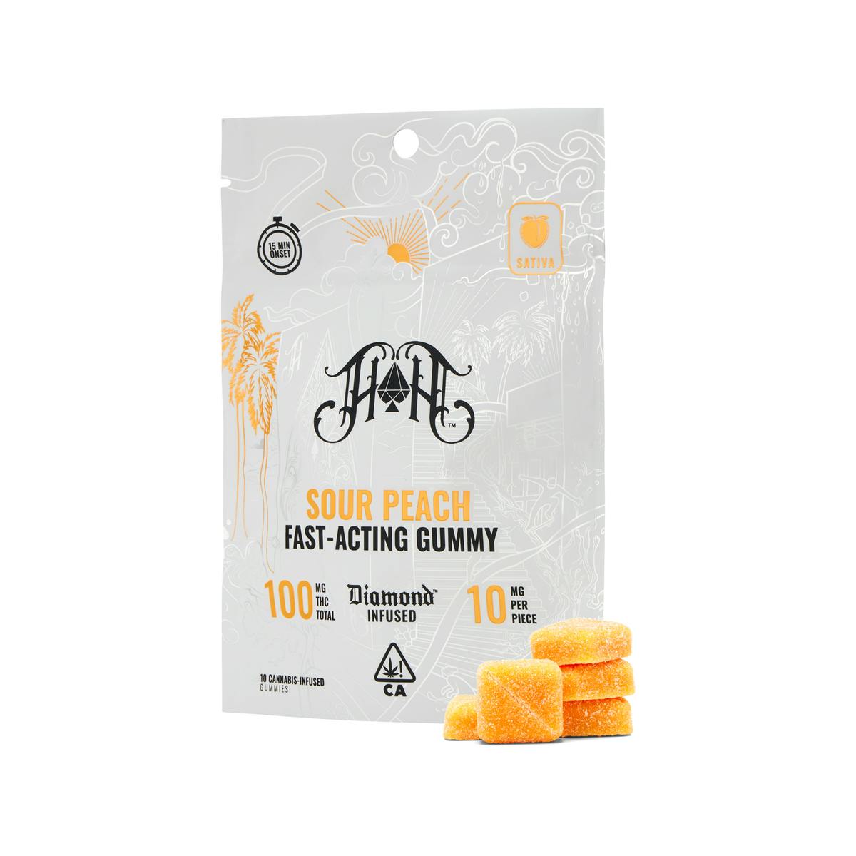 Sour Peach | Sativa - Fast-Acting Gummies - 100mg THC