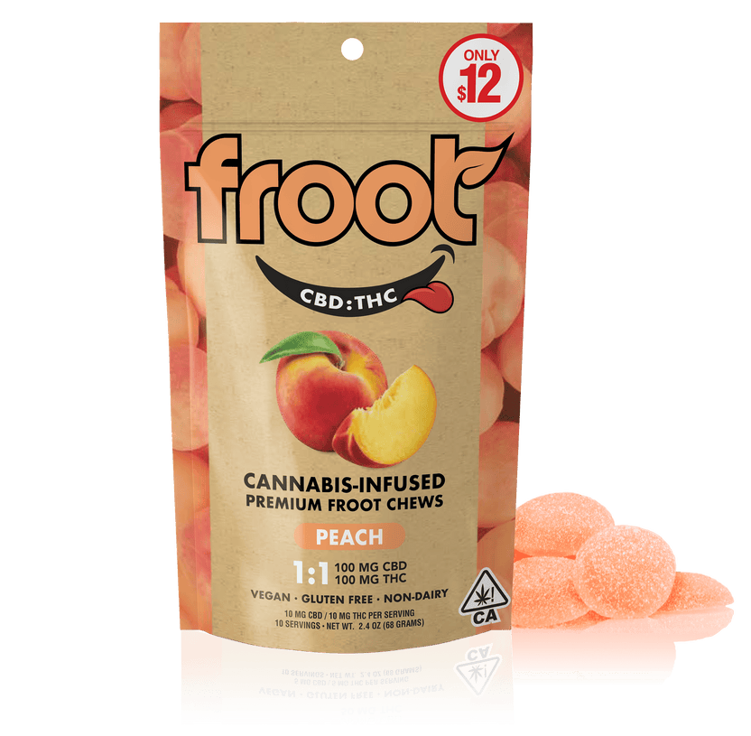 Froot Peach 1:1 CBD:THC Gummies - 100mg CBD: 100mg THC
